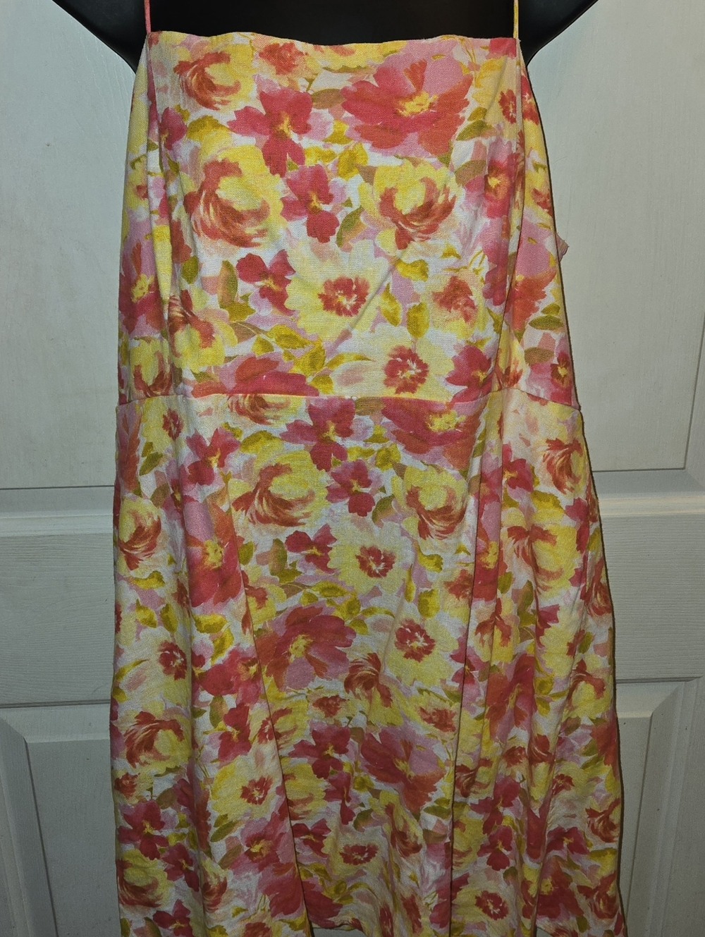 Old Navy Womens Yellow Pink Floral Print Linen Blend Cami Mini Dress